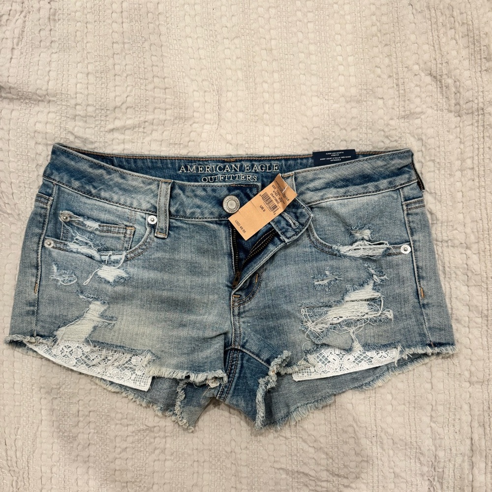 American Eagle Outfitters Light Wash Distressed Denim Shorts